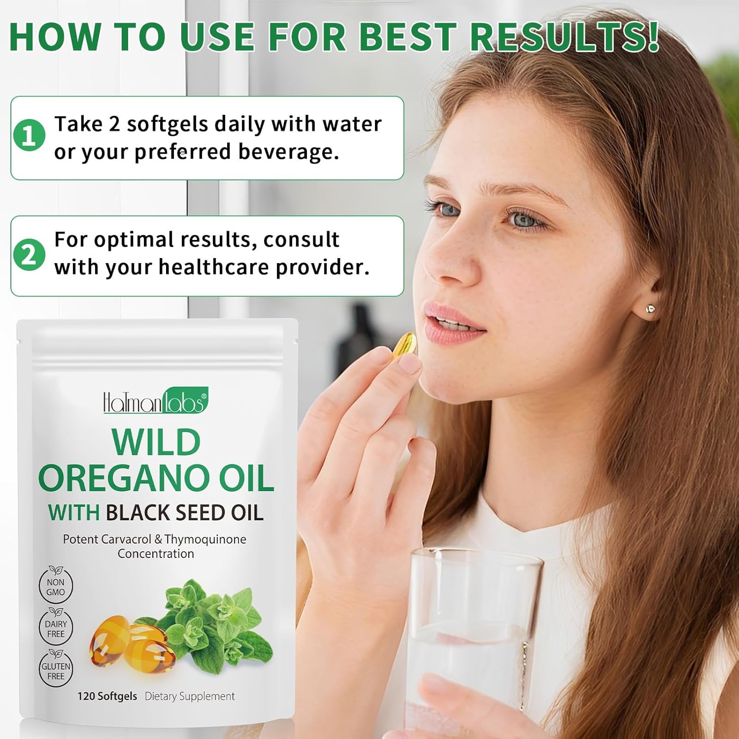 Oil of Oregano with Black Seed Oil, Organic Oregano Oil Softgels,Orega