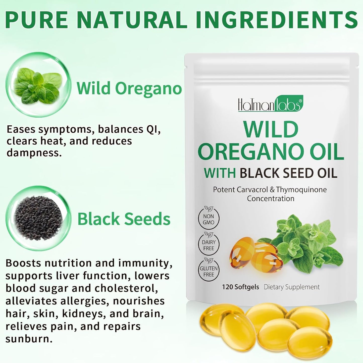 Oil of Oregano with Black Seed Oil, Organic Oregano Oil Softgels,Orega