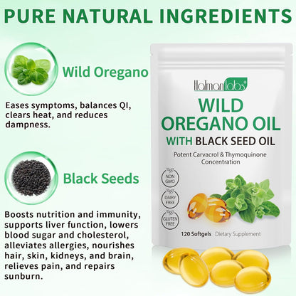 Oil of Oregano with Black Seed Oil, Organic Oregano Oil Softgels,Orega