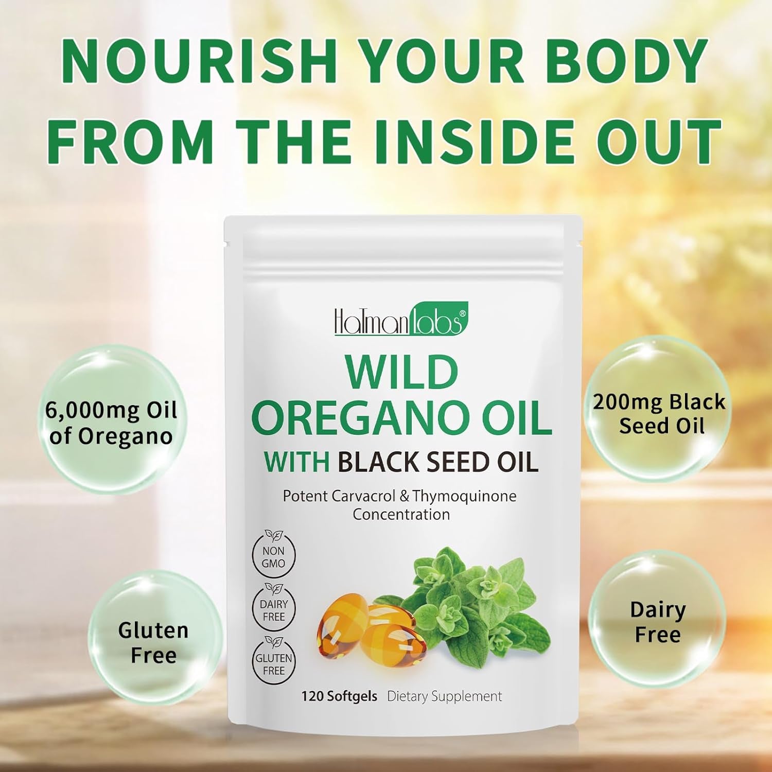 Oil of Oregano with Black Seed Oil, Organic Oregano Oil Softgels,Orega