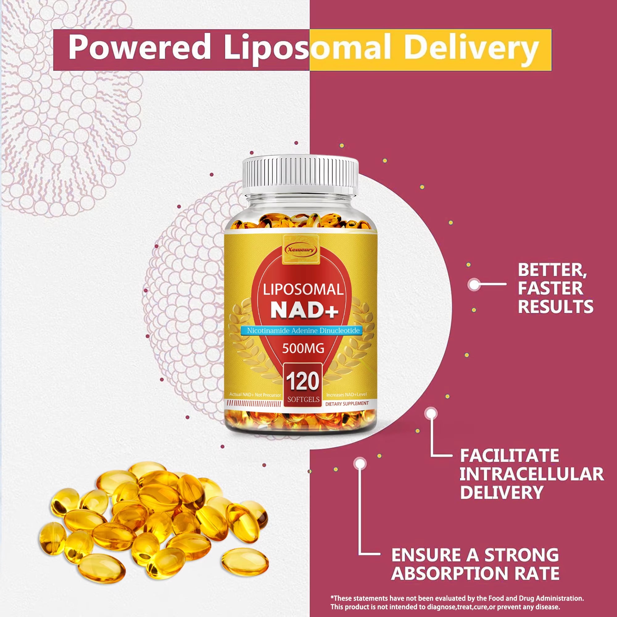 Liposomal NAD+ Capsules - Anti-Aging, Replenish Energy, Enhance Focus, Support Cellular Health - 120 Capsules