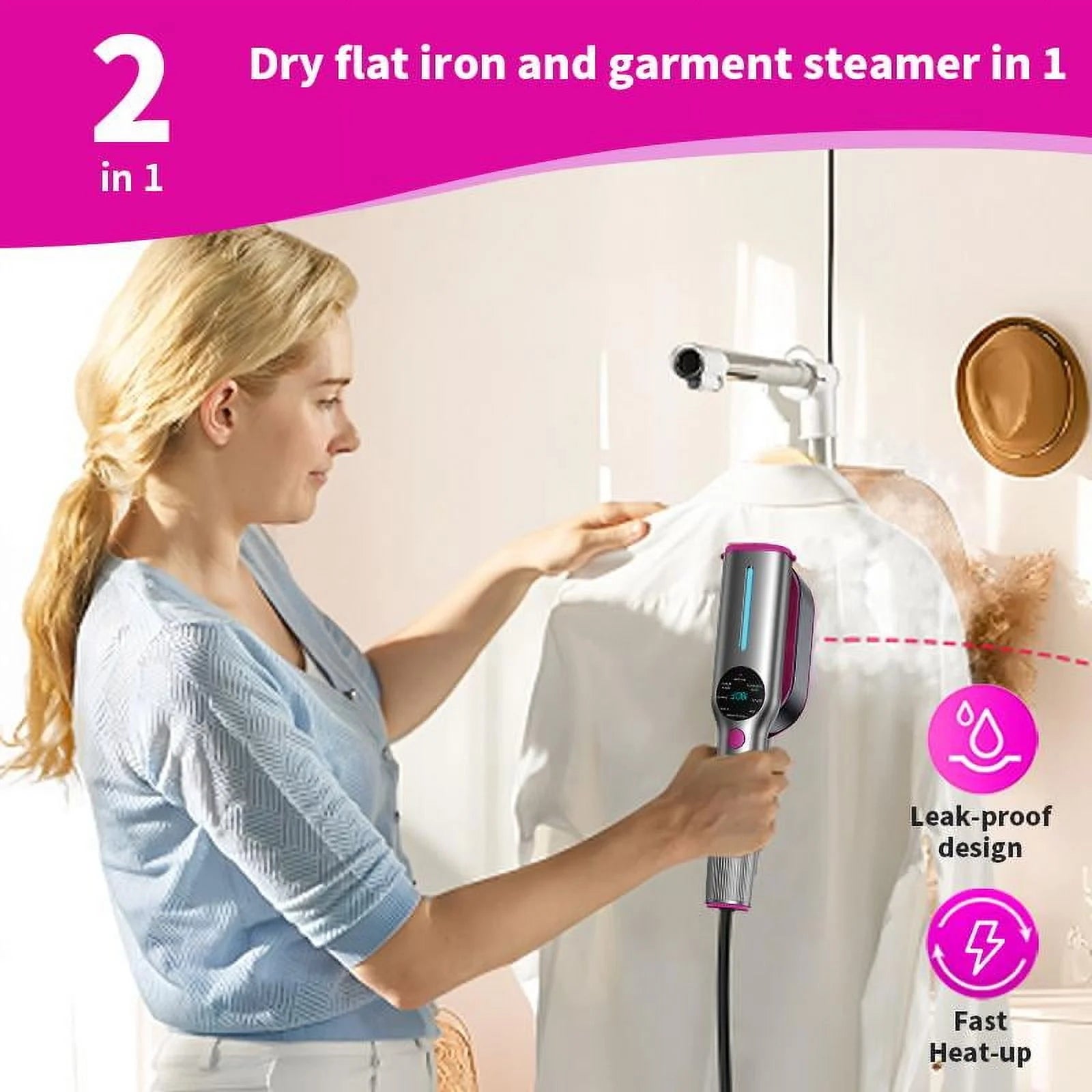 Dr.Flash Portable Garment Steamer - Fast Heating, 7 Modes, Perfect for Travel & Home Use, Ideal New Year Gift