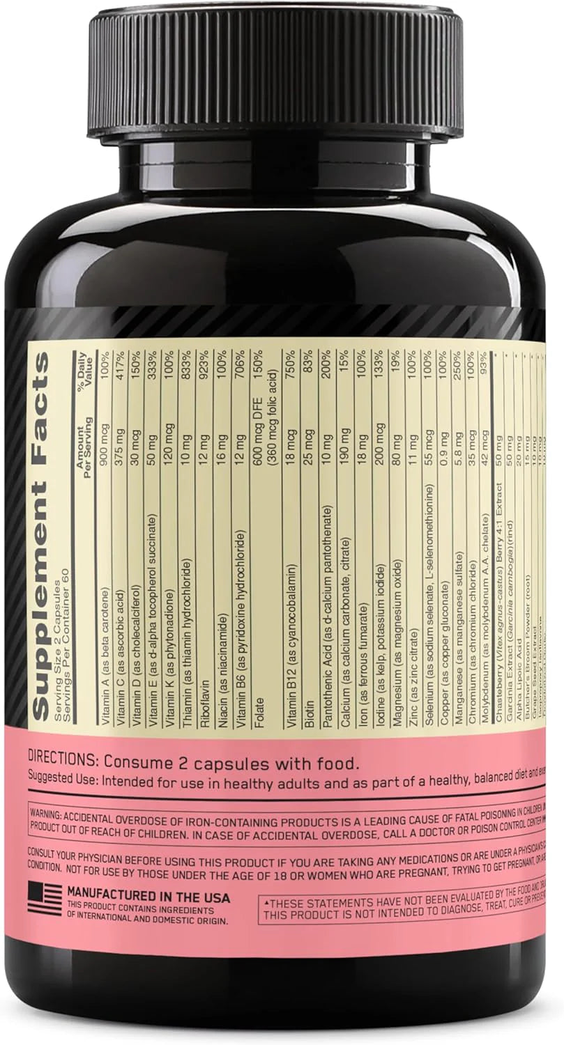 Optimum Nutrition Opti-Women, Vitamin C, Zinc and Vitamin D for Immune Support Womens Daily Multivitamin Supplement with Iron, Capsules, 120 Count