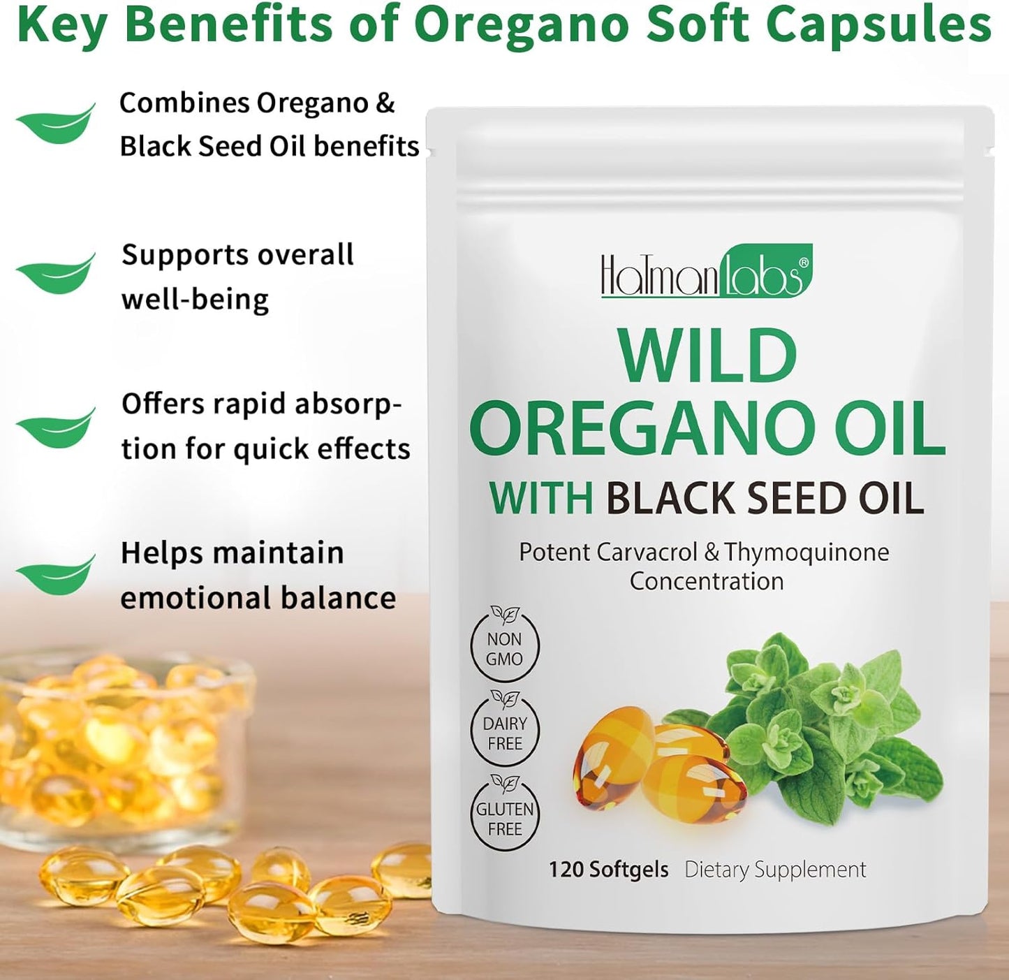 Oil of Oregano with Black Seed Oil, Organic Oregano Oil Softgels,Orega