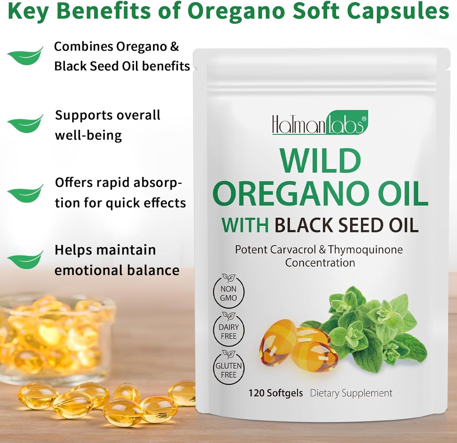 Oil of Oregano with Black Seed Oil, Organic Oregano Oil Softgels,Orega