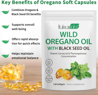 Oil of Oregano with Black Seed Oil, Organic Oregano Oil Softgels,Orega